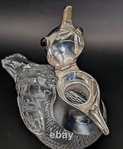 Antique Silver Plated & Cut Glass Bird Dove Figurine Oil, Vinegar Jug Dispenser