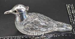 Antique Silver Plated & Cut Glass Bird Dove Figurine Oil, Vinegar Jug Dispenser
