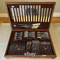 Antique Silver Plated Cutlery Canteen Large 80-Piece 8 Place Setting Maple & Co