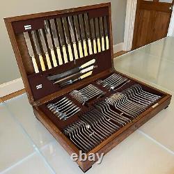 Antique Silver Plated Cutlery Canteen Large 80-Piece 8 Place Setting Maple & Co