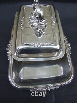 Antique Silver Plated Entree Serving Dish with Lid & Ornate Handle 1900's ART