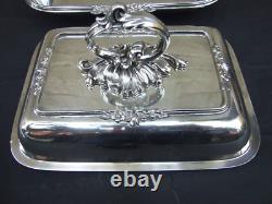 Antique Silver Plated Entree Serving Dish with Lid & Ornate Handle 1900's ART