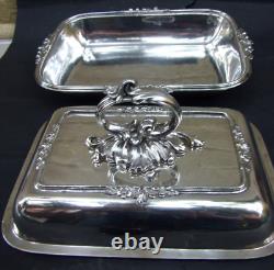 Antique Silver Plated Entree Serving Dish with Lid & Ornate Handle 1900's ART