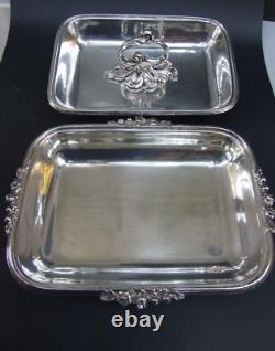 Antique Silver Plated Entree Serving Dish with Lid & Ornate Handle 1900's ART