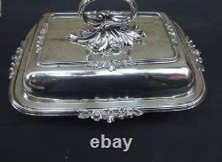 Antique Silver Plated Entree Serving Dish with Lid & Ornate Handle 1900's ART