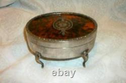 Antique Silver Plated Faux Tortoise Shell Inlay Jewelry Casket French Farmhouse