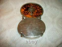 Antique Silver Plated Faux Tortoise Shell Inlay Jewelry Casket French Farmhouse
