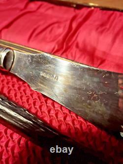 Antique Silver Plated Fish Cutlery Set With Horn Handles In Original Box