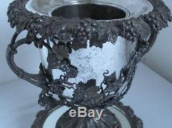 Antique Silver Plated Grape Vine Champagne & Wine Ice Bucket Plateau Exceptional