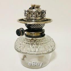 Antique Silver Plated HINKS Duplex Oil Lamp Burner with Cut Glass Font