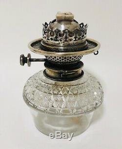 Antique Silver Plated HINKS Duplex Oil Lamp Burner with Cut Glass Font