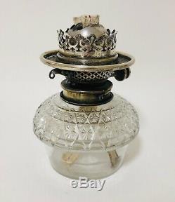 Antique Silver Plated HINKS Duplex Oil Lamp Burner with Cut Glass Font