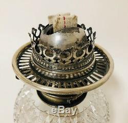 Antique Silver Plated HINKS Duplex Oil Lamp Burner with Cut Glass Font