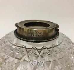 Antique Silver Plated HINKS Duplex Oil Lamp Burner with Cut Glass Font