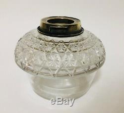 Antique Silver Plated HINKS Duplex Oil Lamp Burner with Cut Glass Font