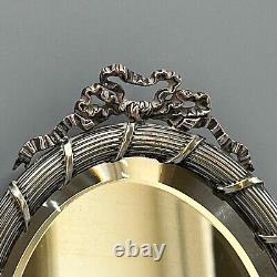 Antique Silver Plated Hand Mirror Edwardian Reeded Panel Reed Ribbon Bow Old