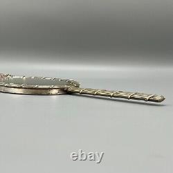 Antique Silver Plated Hand Mirror Edwardian Reeded Panel Reed Ribbon Bow Old