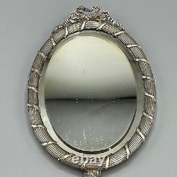 Antique Silver Plated Hand Mirror Edwardian Reeded Panel Reed Ribbon Bow Old