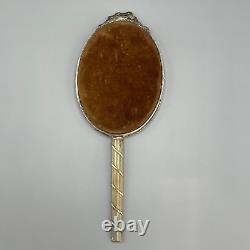 Antique Silver Plated Hand Mirror Edwardian Reeded Panel Reed Ribbon Bow Old