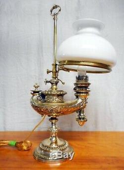 Antique Silver Plated Harvard Style Student Desk Lamp Aladdin