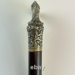 Antique Silver Plated Horse Head Topped Hardwood Walking Stick 95cm