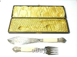 Antique Silver Plated Large Fish Serving Knife and Fork Set in Original Box