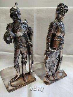 Antique Silver Plated Medieval Knight Bookends