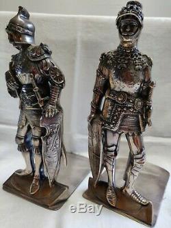 Antique Silver Plated Medieval Knight Bookends