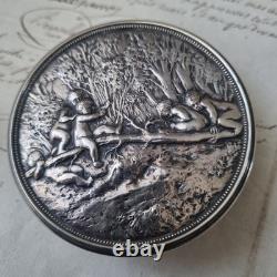 Antique Silver-Plated Metal Box with Putti, Signed A. BARRE, 1900