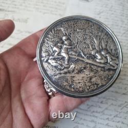Antique Silver-Plated Metal Box with Putti, Signed A. BARRE, 1900