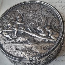 Antique Silver-Plated Metal Box with Putti, Signed A. BARRE, 1900