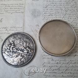Antique Silver-Plated Metal Box with Putti, Signed A. BARRE, 1900