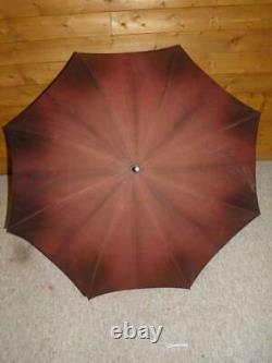 Antique Silver Plated Parasol By KENDALL With Brown Canopy & Synthetic Top