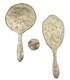 Antique Silver Plated Vanity Set Art Nouveau Mirror Brush and Powder Tin