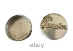 Antique Silver Plated Vanity Set Art Nouveau Mirror Brush and Powder Tin