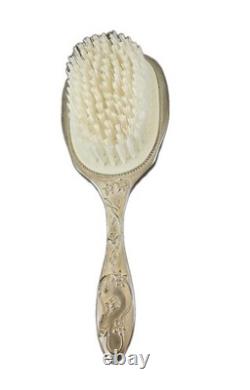Antique Silver Plated Vanity Set Art Nouveau Mirror Brush and Powder Tin