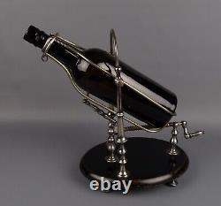 Antique Silver Plated Wine Bottle Cradle Mechanical Decanter, France c1900