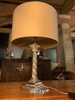 Antique Silver/chrome Corinthian Barley Twist Column Table Lamp Stepped Base
