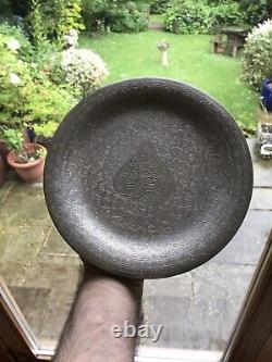 Antique Solid SILVER Islamic Arabic Calligraphy Large Dish Or Plate Scrap 317 Gr