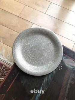 Antique Solid SILVER Islamic Arabic Calligraphy Large Dish Or Plate Scrap 317 Gr