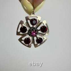Antique Soviet USSR Pendant Sterling Silver 875 & Gold Plated Red Glass Women's
