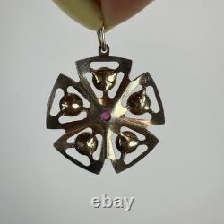 Antique Soviet USSR Pendant Sterling Silver 875 & Gold Plated Red Glass Women's