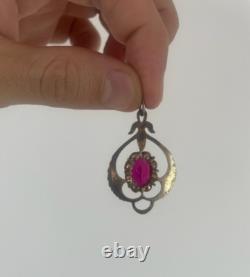 Antique Soviet USSR Pendant Sterling Silver 875 & Gold Plated Red Glass Women's