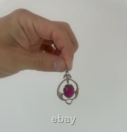 Antique Soviet USSR Pendant Sterling Silver 875 & Gold Plated Red Glass Women's