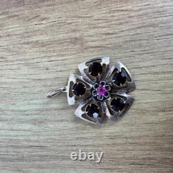 Antique Soviet USSR Pendant Sterling Silver 875 & Gold Plated Red Glass Women's
