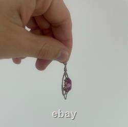 Antique Soviet USSR Pendant Sterling Silver 875 & Gold Plated Red Glass Women's Antique Soviet USSR Pendant Sterling Silver 875 & Gold Plated Red Glass Women's