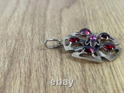 Antique Soviet USSR Pendant Sterling Silver 875 & Gold Plated Red Glass Women's