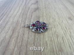 Antique Soviet USSR Pendant Sterling Silver 875 & Gold Plated Red Glass Women's