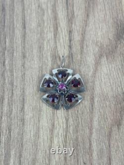 Antique Soviet USSR Pendant Sterling Silver 875 & Gold Plated Red Glass Women's