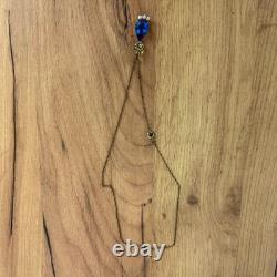 Antique Soviet USSR Pendant Sterling Silver 875 & Gold Plated blue Glass + chain
